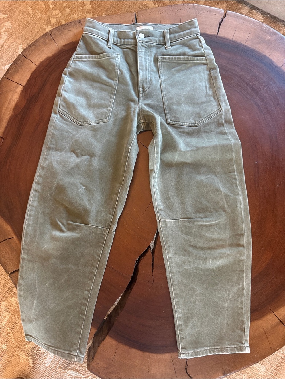 EVEREVE Olive Green Utility Pocket Barrel Jeans – Size 24